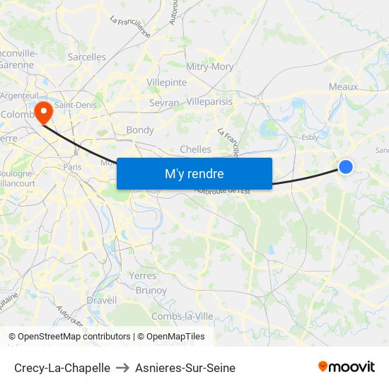 Crecy-La-Chapelle to Asnieres-Sur-Seine map