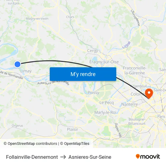 Follainville-Dennemont to Asnieres-Sur-Seine map