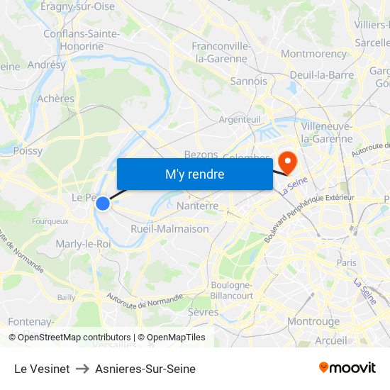 Le Vesinet to Asnieres-Sur-Seine map
