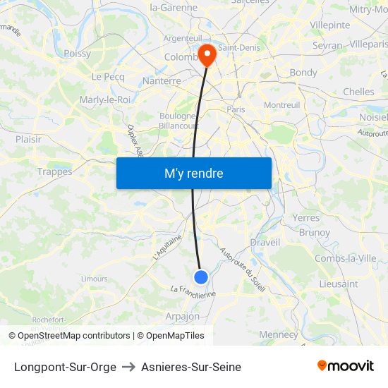 Longpont-Sur-Orge to Asnieres-Sur-Seine map