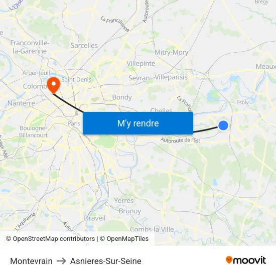 Montevrain to Asnieres-Sur-Seine map