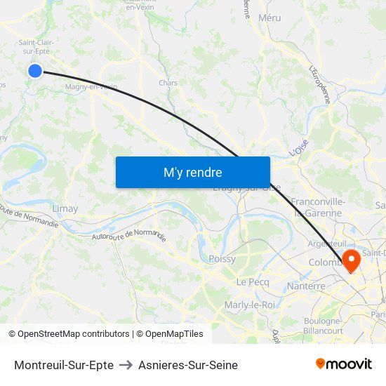 Montreuil-Sur-Epte to Asnieres-Sur-Seine map
