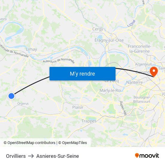 Orvilliers to Asnieres-Sur-Seine map