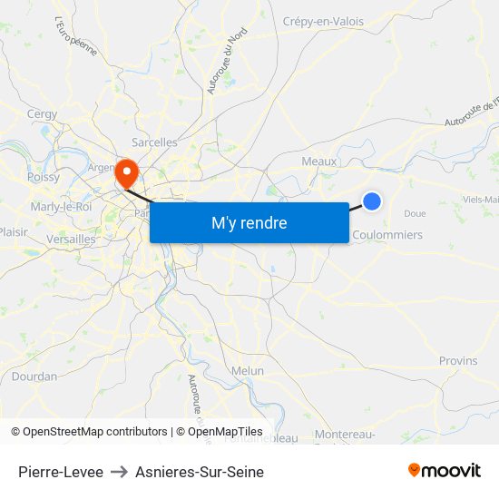 Pierre-Levee to Asnieres-Sur-Seine map