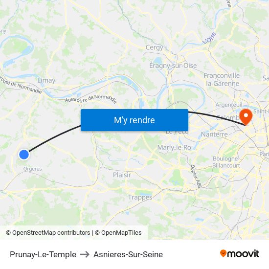 Prunay-Le-Temple to Asnieres-Sur-Seine map