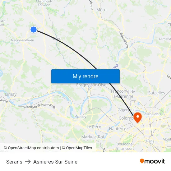 Serans to Asnieres-Sur-Seine map