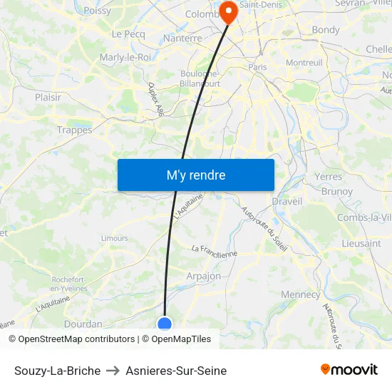 Souzy-La-Briche to Asnieres-Sur-Seine map