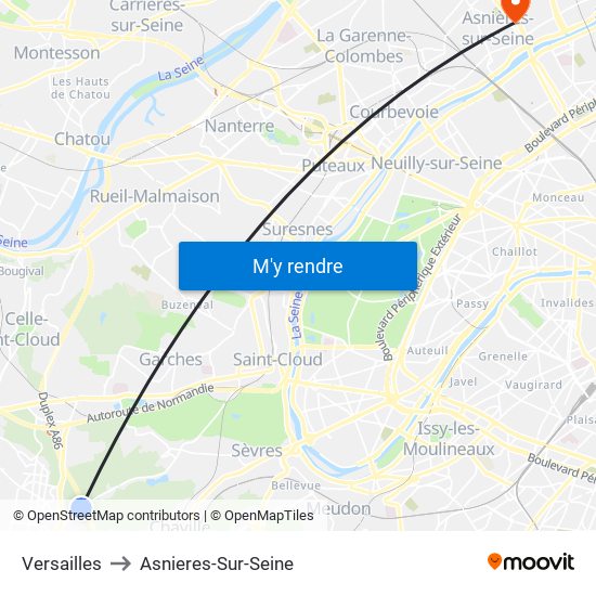 Versailles to Asnieres-Sur-Seine map