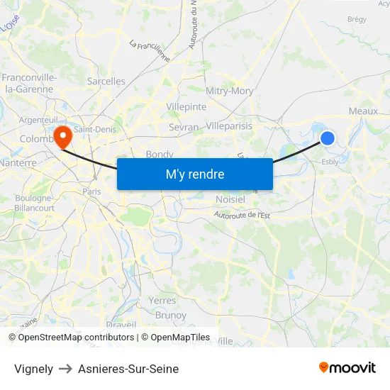 Vignely to Asnieres-Sur-Seine map