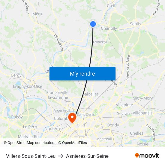 Villers-Sous-Saint-Leu to Asnieres-Sur-Seine map