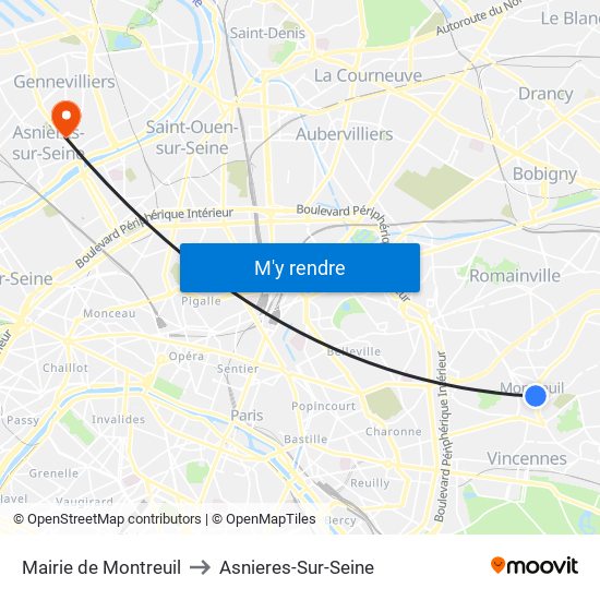 Mairie de Montreuil to Asnieres-Sur-Seine map