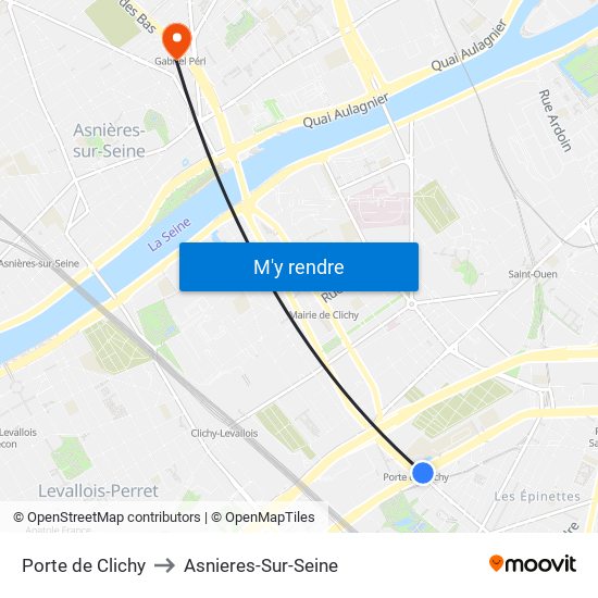 Porte de Clichy to Asnieres-Sur-Seine map