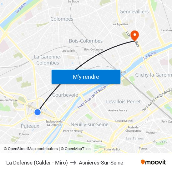 La Défense (Calder - Miro) to Asnieres-Sur-Seine map