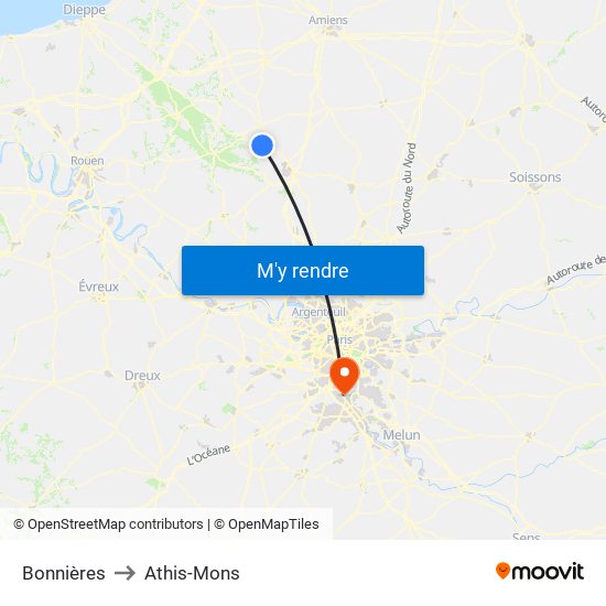 Bonnières to Athis-Mons map