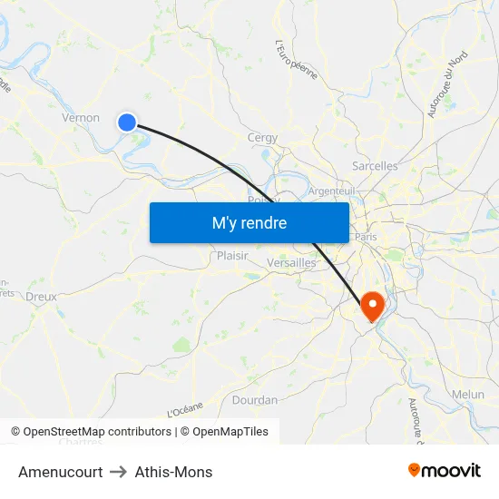 Amenucourt to Athis-Mons map