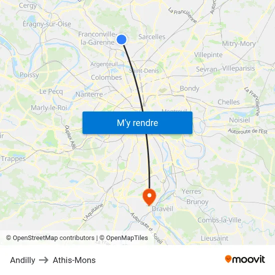 Andilly to Athis-Mons map
