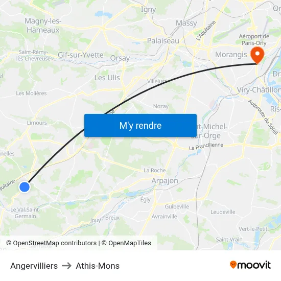 Angervilliers to Athis-Mons map