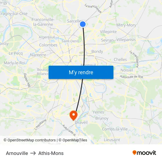 Arnouville to Athis-Mons map