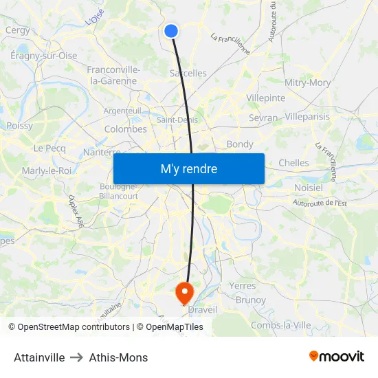 Attainville to Athis-Mons map