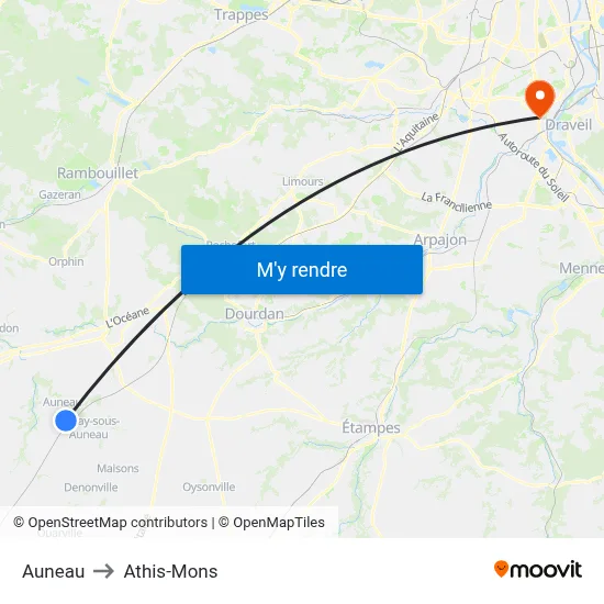 Auneau to Athis-Mons map