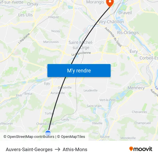 Auvers-Saint-Georges to Athis-Mons map