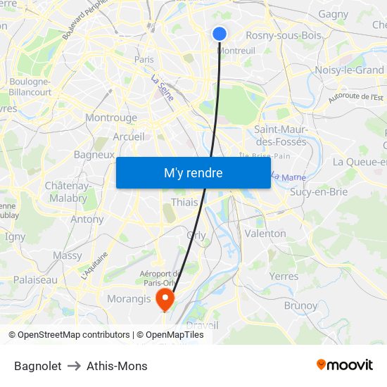 Bagnolet to Athis-Mons map