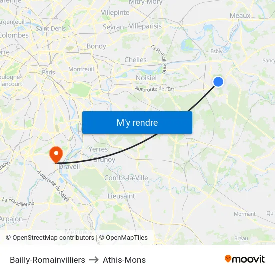 Bailly-Romainvilliers to Athis-Mons map