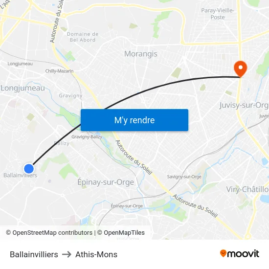 Ballainvilliers to Athis-Mons map