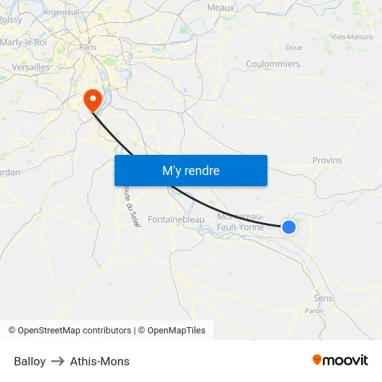 Balloy to Athis-Mons map