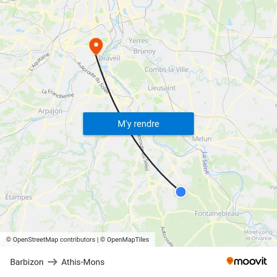 Barbizon to Athis-Mons map