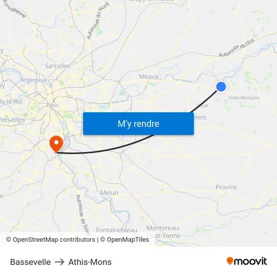 Bassevelle to Athis-Mons map