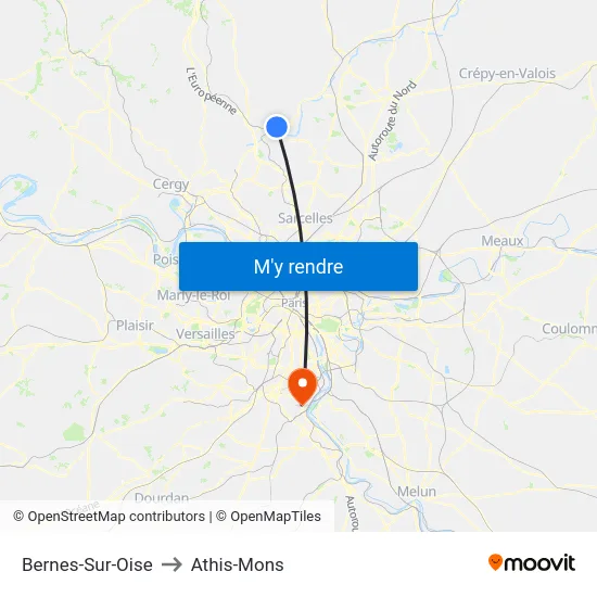 Bernes-Sur-Oise to Athis-Mons map