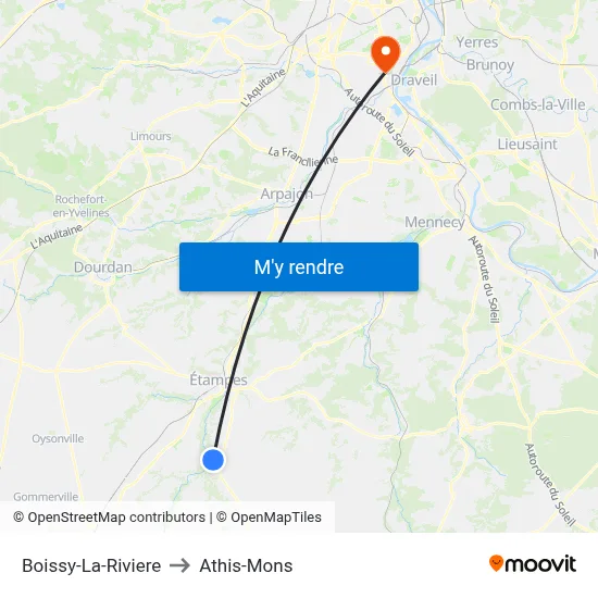 Boissy-La-Riviere to Athis-Mons map