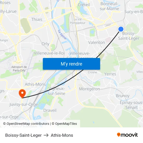 Boissy-Saint-Leger to Athis-Mons map
