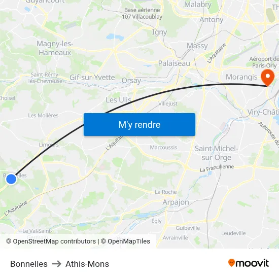 Bonnelles to Athis-Mons map