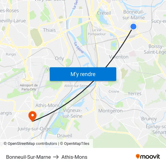 Bonneuil-Sur-Marne to Athis-Mons map