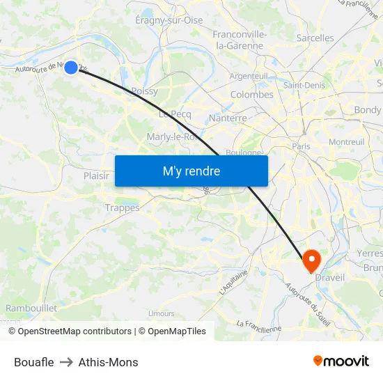 Bouafle to Athis-Mons map