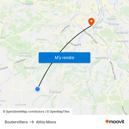 Boutervilliers to Athis-Mons map