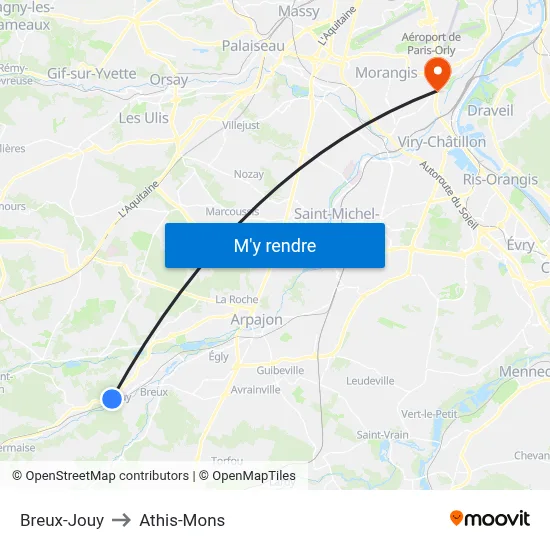 Breux-Jouy to Athis-Mons map