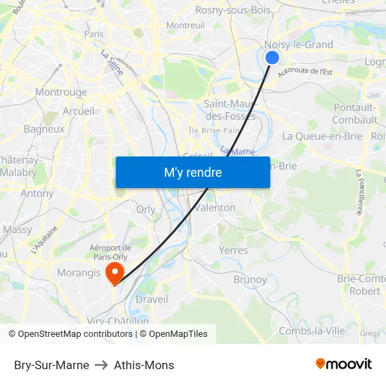 Bry-Sur-Marne to Athis-Mons map