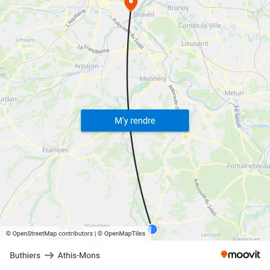 Buthiers to Athis-Mons map