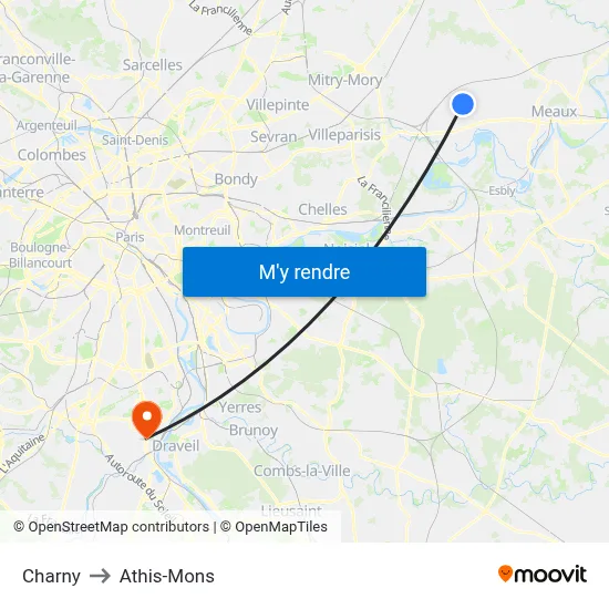Charny to Athis-Mons map