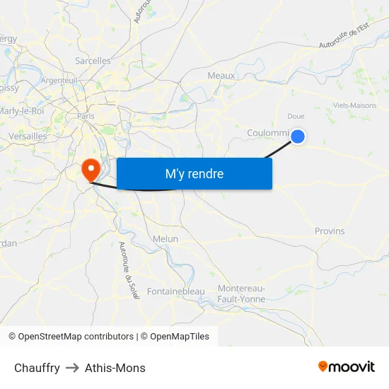 Chauffry to Athis-Mons map