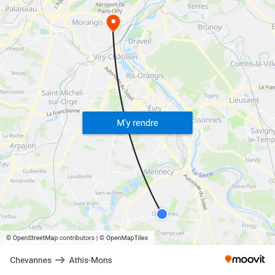 Chevannes to Athis-Mons map