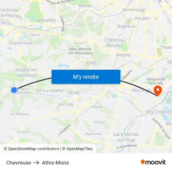 Chevreuse to Athis-Mons map