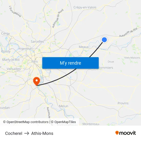 Cocherel to Athis-Mons map