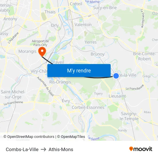 Combs-La-Ville to Athis-Mons map