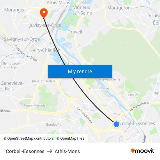 Corbeil-Essonnes to Athis-Mons map