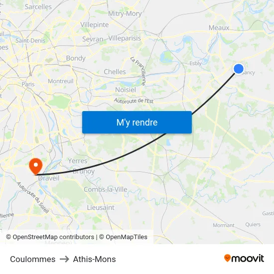 Coulommes to Athis-Mons map