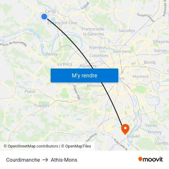 Courdimanche to Athis-Mons map